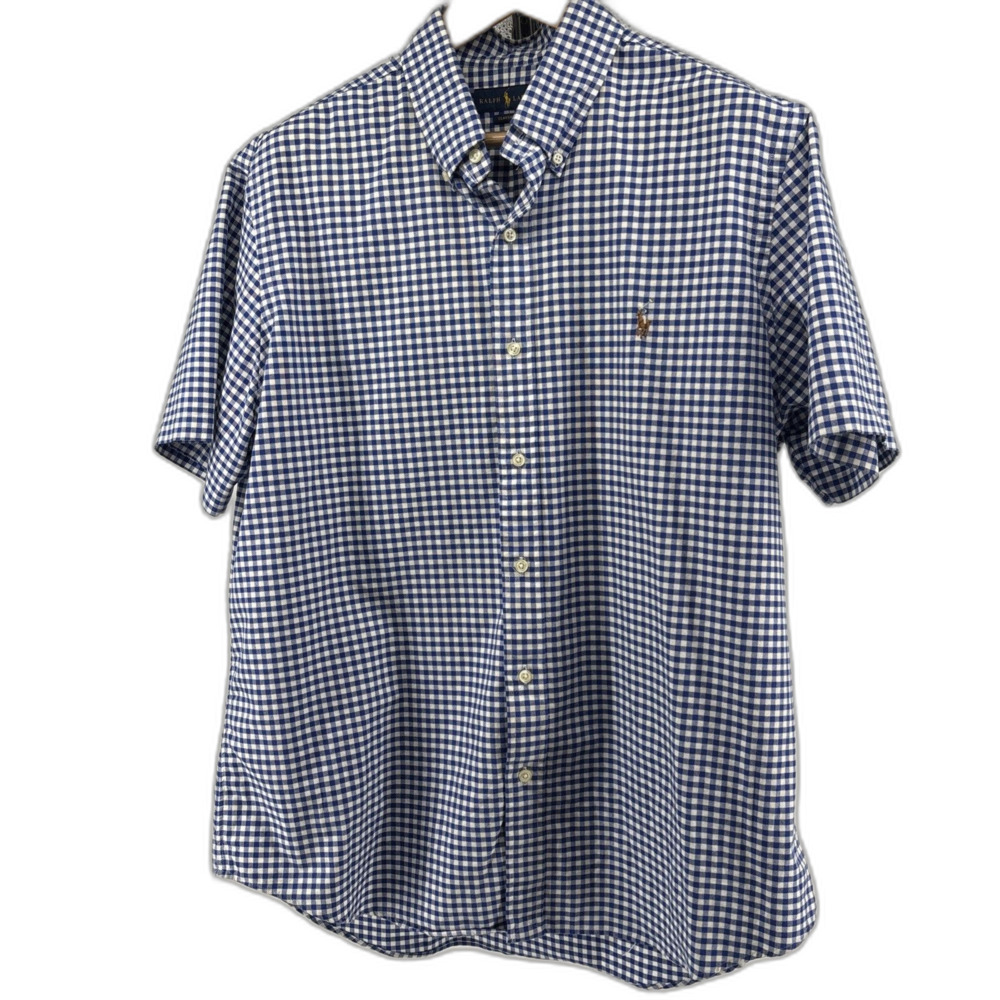 RALPH LAUREN Shirt Mens XL Blue Gingham Check  Classic fit Fit Button Up Classic